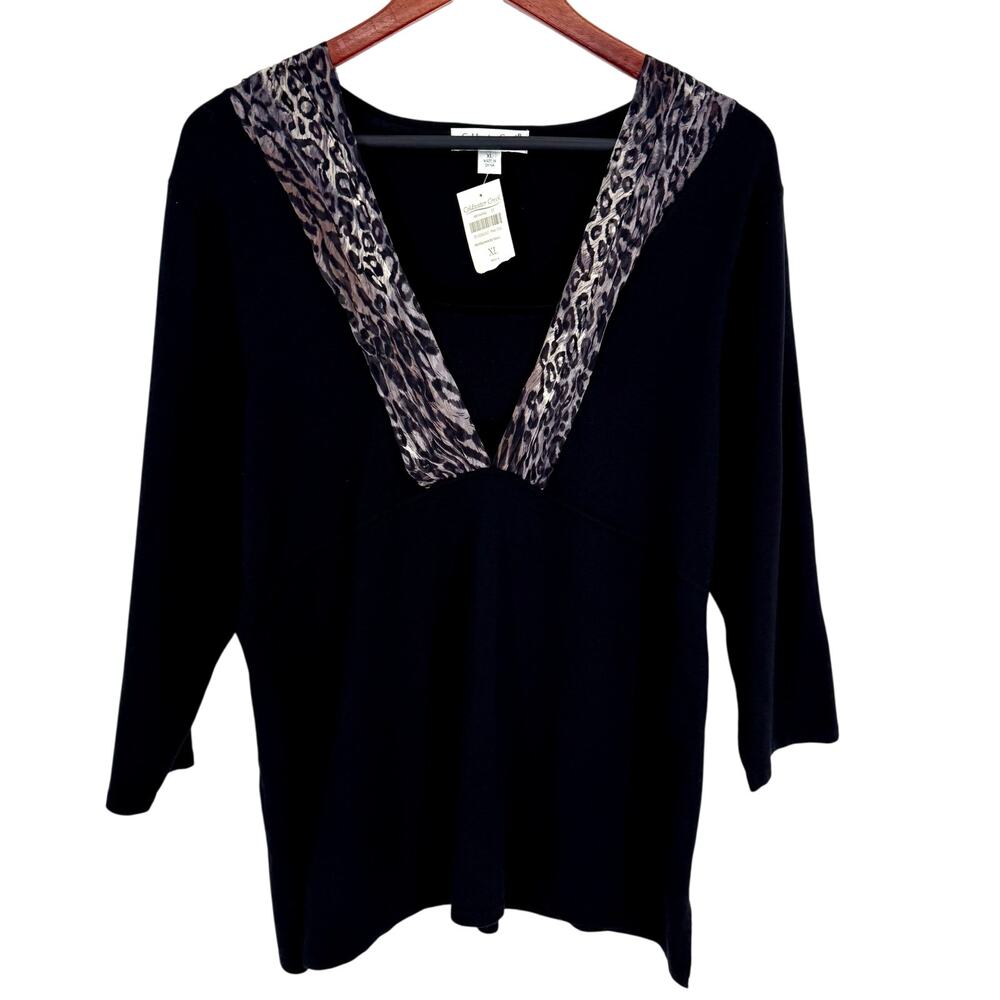 NEW NWT Coldwater Creek Sz XL Silk Blend Black Knit Sweater Blouse Shirt Top